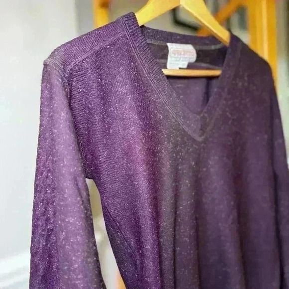 VTG Pronto Silk And Acrylic Purple V Neck Sweater Women's Size S - Picture 6 of 6
